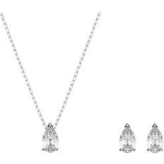 Rhodium Verguld Sieradensets Swarovski Teardrop Attract Pear Set - Silver/White