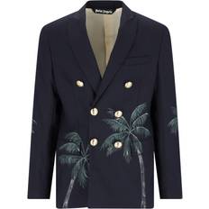 Linen - Men Blazers Palm Angels Printed double-breasted jacket Blue