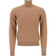 Dolce & Gabbana Beige Tops Dolce & Gabbana Silk Jacquard Turtleneck Pullover