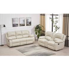 Betsy Furniture Bonded Beige Sofa 85" 2pcs 3 Seater