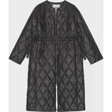 Ganni Dame Frakker Ganni F8383 Shiny Quilt Long Coat Black