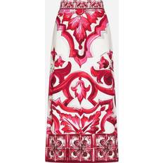 Lang Rokken Majolica-Print Charmeuse Calf-Length Skirt - Fuchsia Silk