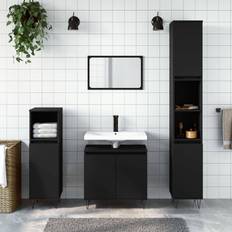 vidaXL Badmöbel-Set 3-tlg Schwarz Holzwerkstoff