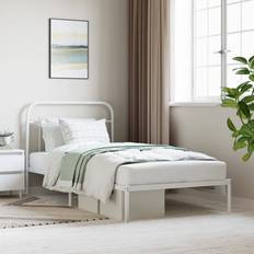 Beds & Mattresses vidaXL white, 100 200 cm/with headboard Metal Bed Frame Bed Base Headboard