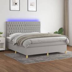 160cm - 7 zone Letti Continentali vidaXL A Molle Materasso E LED Grigio Chiaro 160x200 cm Tessuto Letto Continentale