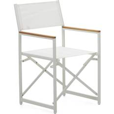 LaForma Llado White Aluminium Folding Chair with Solid Teak Armrests