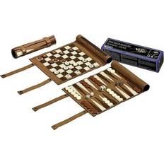 Backgammon travel Philos 2801 Reise-Schach-Backgammon-Dame-Set, aus Kunstleder zum Rollen, Feld 25mm