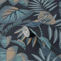 Jungle Leaves Navy Smooth Wallpaper