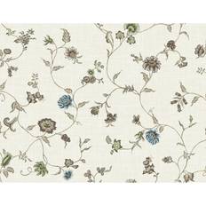 Seabrook Designs Florale Trail Nonwoven Unpasted Wallpaper Greige & Blue Bell