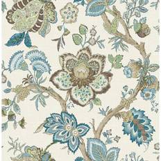 Seabrook Designs Bernadette Jacobean Nonwoven Unpasted Wallpaper Hickory Smoke & Blue Bell