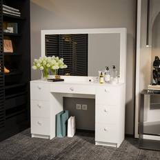 Retractable Drawer Dressing Tables Boahaus Sabrina Modern Lighted Vanity Dressing Table 15.4x46.4"