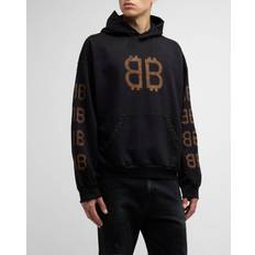 Balenciaga Tøj Balenciaga Crypto Logo-Print Bleached Cotton-Jersey Hoodie - Black
