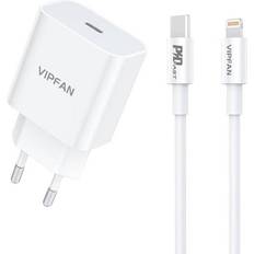 VipFan oplader E04, USB-C, 20W, QC 3.0 Lightning-kabel hvid