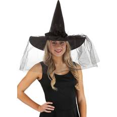 Günstig Hüte FUN.COM Women's Sparkly Black Witch Hat with Veil Black/Gray