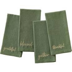 Elrene Home Fashions Harvest Sentiment Embroidered Cloth Napkin Green, Gold (50.8x)