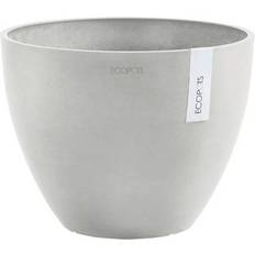 Ecopots Antwerp Indoor Outdoor Modern Recycled Plastic Flower Pot Planter 12 in White Grey