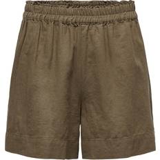 3XL - Dame Shorts Only High Waist Linen Blend Shorts - Brun/Cub