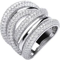 Jewelco London 6 Row Pave Crossover Dress Ring - Silver/Transparent