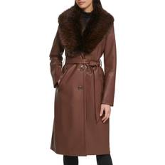 Women - XS Coats Kenneth Cole Women's Faux Fur Trim Coat - Coffee