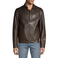 Leather Jackets - Men Cole Haan Men's Leather Moto Jacket Dark Brown