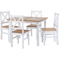 White Dining Sets SECONIQUE Salvador Dining Set 78x178cm 5pcs