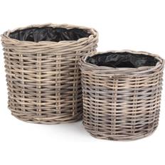 Rattan Pots & Planters Rattan Set of 2 Rattan Round Planter with Lining