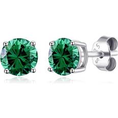 Sterling Silver May Emerald Birthstone Earrings Created with Zircondia Crystals