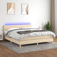 160cm - 7 zone Letti Continentali vidaXL A Molle Con Materasso E LED Crema 160x200 cm In Tessuto Letto Continentale