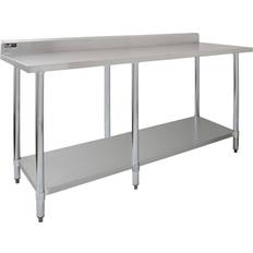 Cuisines Extérieures Kukoo Table De Préparation En Inox 210 cm Cuisine Restaurant Cantine Surface Plan De Travail Pour Aliments [Hauteur Ajustable Et 2 Chiffons Microfibres