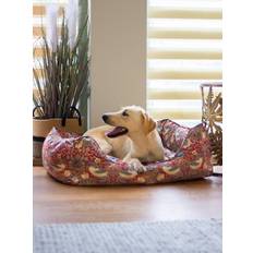 Strawberry Thief Print Square Pet Bed Burgundy
