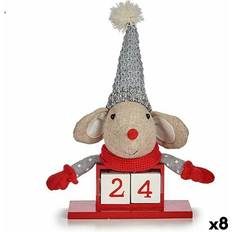 Resina Decoraciones de Navidad Figura Decorativa Ratón Calendario Rojo Gris Madera 20 x 11 x 20 cm (8 Unidades) Decoración