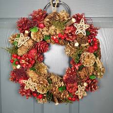 Outdoor Durable Decorations Festive Wreath Pine Cones and Berries Gold/Red Decoration 36cm