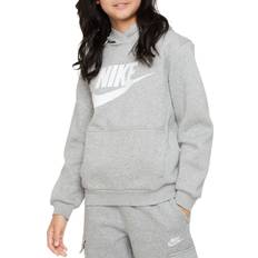 Long Sleeves Tops Nike Big Kid's Sportswear Club Fleece Hoodie - Dark Grey Heather/White