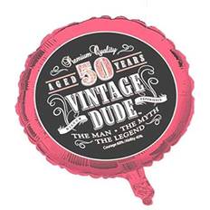 Text & Theme Balloons Creative Converting Vintage Dude 50th Birthday 2-Sided Round Mylar Balloon 041567