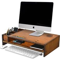 Desktop computer with monitor Songmics WAYTRIM Bamboo Monitor Stand Wood Computer Monitor Riser Wooden Desktop Organizers