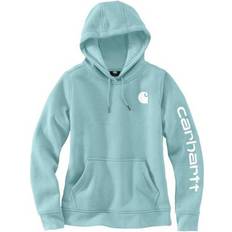 Turquoise - Women Clothing Carhartt Women's Relaxed Fit Midweight Logo Sleeve Graphic Hoodie - Pastel Turquoise