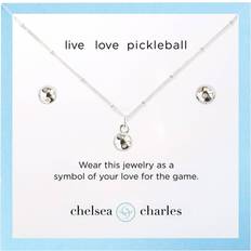 Men Jewelry Sets Chelsea Charles Pickleball Charm Necklace and Earrings Gift Set, Men's, Silver