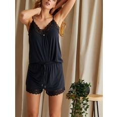 Pretty You London Bamboo Lace Cami Short Pyjama Set in Raven