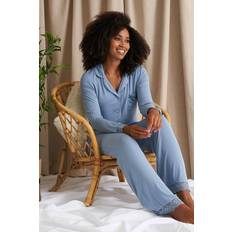 Linen Pyjamas Bamboo Lace Pyjama Set in Blue Mist