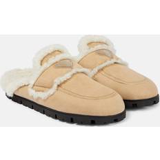 Prada Slippers & Sandals Prada Faux Shearling-Lined Suede Slippers - Neutrals