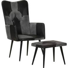 vidaXL Avec Repose-Pieds Noir Cuir Véritable Et Toile Fauteuil