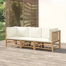 Bambu - Beige Loungeset vidaXL Loungegrupp För Trädgården Med Gräddvita Dynor 3 Delar Loungeset, Bord inkl. 2 Stolar