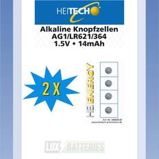 Heitech HEITECH 4-pack AG1 alkaliska knappcellsbatteri 1,5 V – LR60/L621/LR621/SR60/SR621/SR621SW 164/364 – knappbatterier läckagesäker & med lång hållbarhet