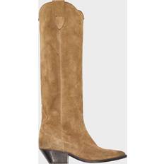 Beige Hohe Stiefel Isabel Marant Westernstiefel Lomero aus Veloursleder Beige