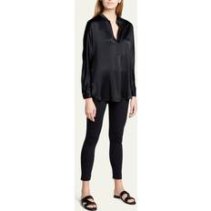 Long Blouses Vince Silk Band-Collar Blouse BLACK