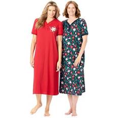 Florals - Women Nightgowns Plus Women's 2-Pack Long Henley Sleepshirt by Dreams & Co. in Navy Floral Holly Size 26/28 Nightgown