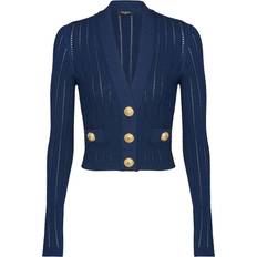 Balmain Cardigans Balmain Cropped Knit Cardigan - Blue