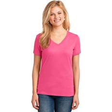 Clothing Port & Company Ladies Cotton V-Neck Tee Neon Pink