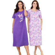 Nightgowns Dreams & Co Plus Women's 2-Pack Long Sleepshirts by Dreams & Co. in Plum Burst Floral Butterfly Size 5X/6X Nightgown