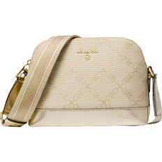 Michael Kors Natural Crossbody Bags Michael Kors Jet Set Metallic Empire Logo Jacquard Dome Crossbody Bag - Pale Gold/Natural